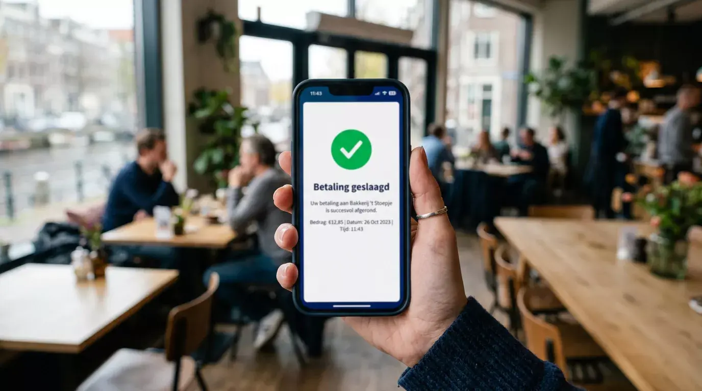 Mobiele iDEAL-bankbetaling op een smartphone, de standaard betaalmethode bij Nederlandse casino's