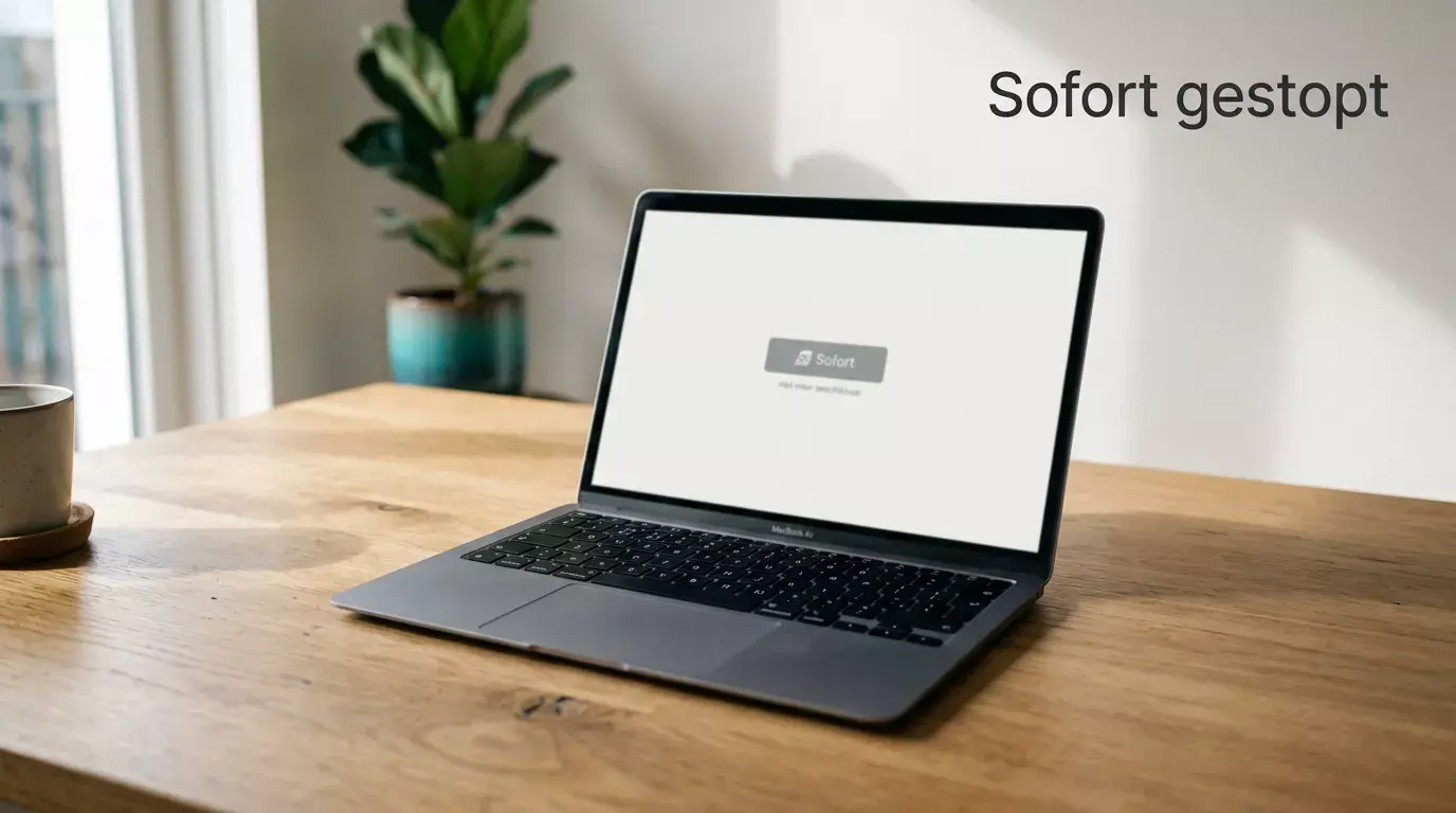 Uitgeschakelde Sofort-betaalknop op een laptopscherm als teken dat de methode is gestopt