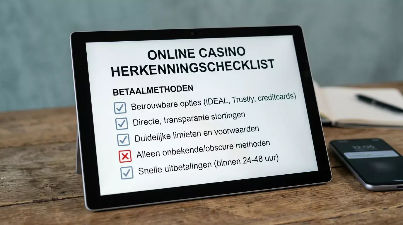 Checklist om een legaal of illegaal online casino te herkennen, met betaalmethoden als signaal