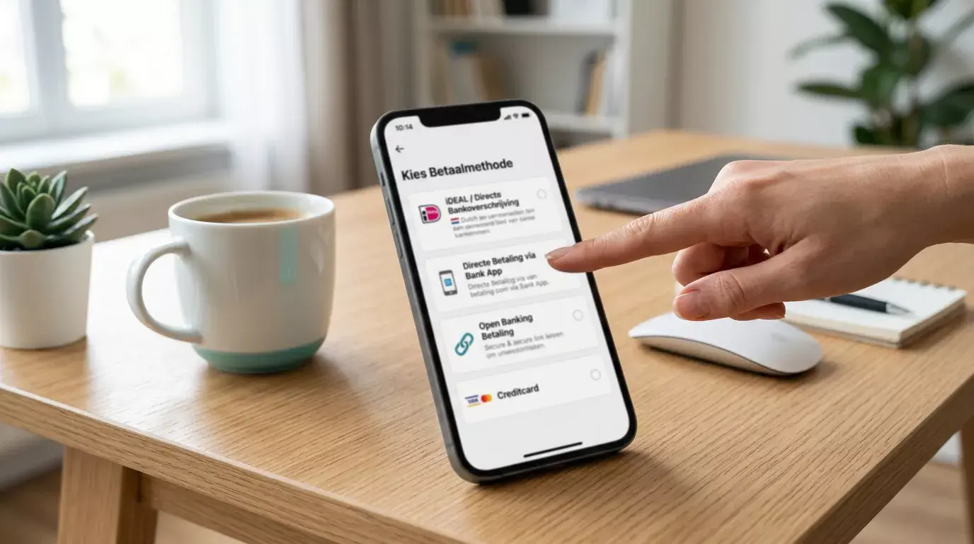 Keuzescherm met moderne open-banking betaalmethoden als opvolgers van Sofort