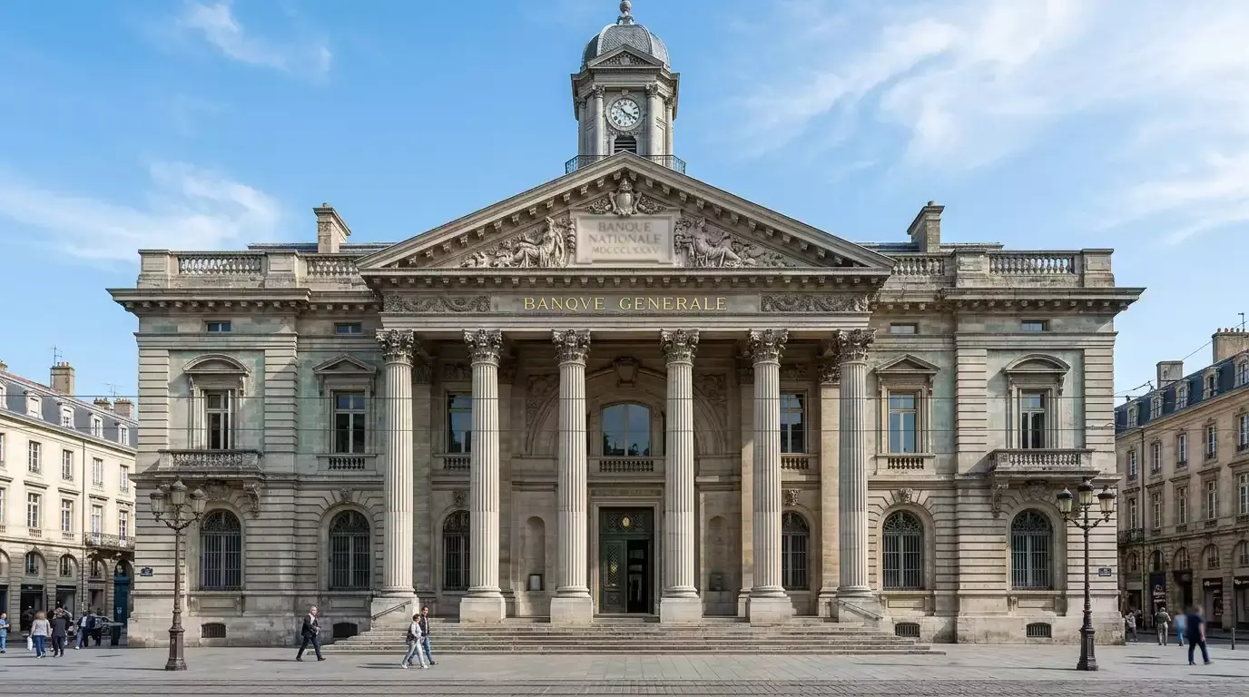 Netwerk van bankgebouwen verbonden door lijnen, de bankdekking van de Sofort-betaalmethode